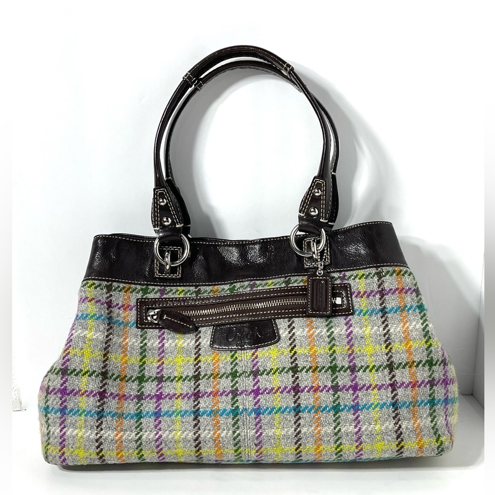 Coach Penelope Tattersall Colorful Plaid Wool Shoulder Bag Purse - Picture 3 of 16